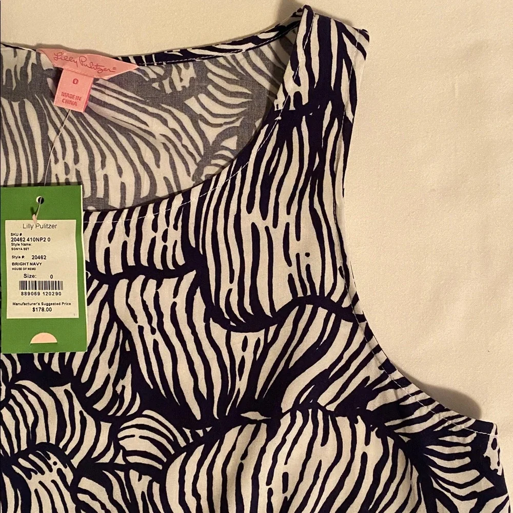 Lilly Pulitzer NWT Sonja Top in Bright Navy House of Nemo Print macrame fringe - Picture 8 of 16